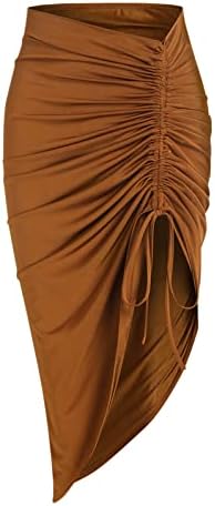 ZAFUL Women's Boho Skirt Asymmetrical Skirts Tied Floral Paisley Printed High Waist Ruched Skirts for Women