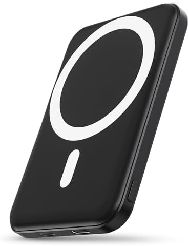 podoru for Magsafe Battery Pack, 5000mAh Magnetic Power Bank with Type-C Cable 20W PD Fast Charging Lighting Input Wireless Portable Charger for iPhone 15/14/13/12/Pro/Pro Max-Black