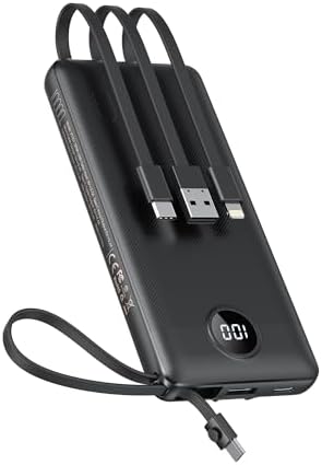 VEEKTOMX Portable Charger with Built-in Cables - 10000mAh Power Bank for iPhone - Slim Fast Charge USB C Battery Pack - Small Travel Essentials Powerbank, Compatible with iPhone, Samsung, Android, etc