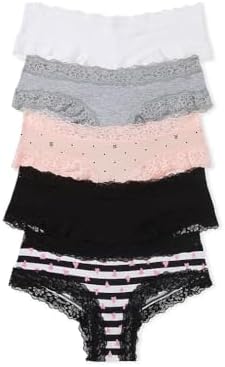 Victoria's Secret Lace Trim Cotton Cheeky Panty Pack, Underwear for Women (XS-XXL)