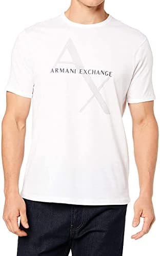 A|X ARMANI EXCHANGE mens Tonal and Contrast Logo Core Crew Neck T Shirt, Quilted Logo White, Medium US