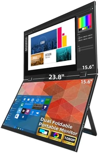 Virzen Triple Screen 15.6" Portable Foldable Monitor Dual Screen with VESA Extender 1080P FHD IPS for Laptop PC 360°Rotation Kickstand for Windows MAC OS Smartphone,PS5,Switch