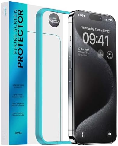BENKS [2 Pack] Anti-Glare Matte Screen Protector Compatible for iPhone 15 Pro Max (2023,6.7”), 9H Full Coverage Tempered Film for Gamming[Ultra-Thin][Ultra-Smooth][Anti-Fingerprint][Bubble Free]