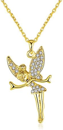 LZD Rose Gold Platinum Plated Necklace Women's Pendant Tinkerbell Wings Fairy AAA Zirconia 20 Inches 2MM Lobster Clasp B333