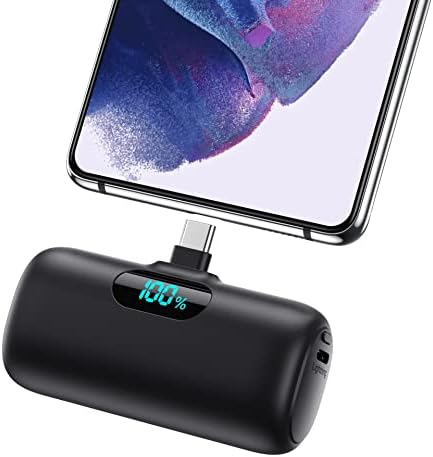 Mini Portable Charger 5000mAh Power Bank,15W PD USB C Cell Phone Portable Power, LCD Display Battery Pack Compatible With iPhone 15/15 Plus/15 Pro/15 Pro Max/Android/Samsung/Moto/LG (Type-C Only)