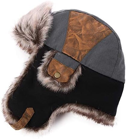 Comhats Grey Ushanka Russian Hat Men Trapper Hunting Hiking Skiing Earflap Hats Winter
