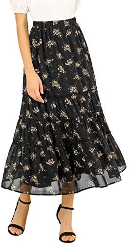 Allegra K Women's Floral Skirts Chiffon A-line Long Tiered Ruffle Boho Midi Skirt XS-3XL