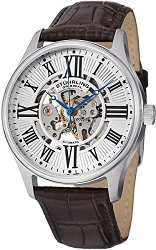 Stuhrling Original Men's 747.01 Atrium Automatic Skeleton Brown Leather Band Watch