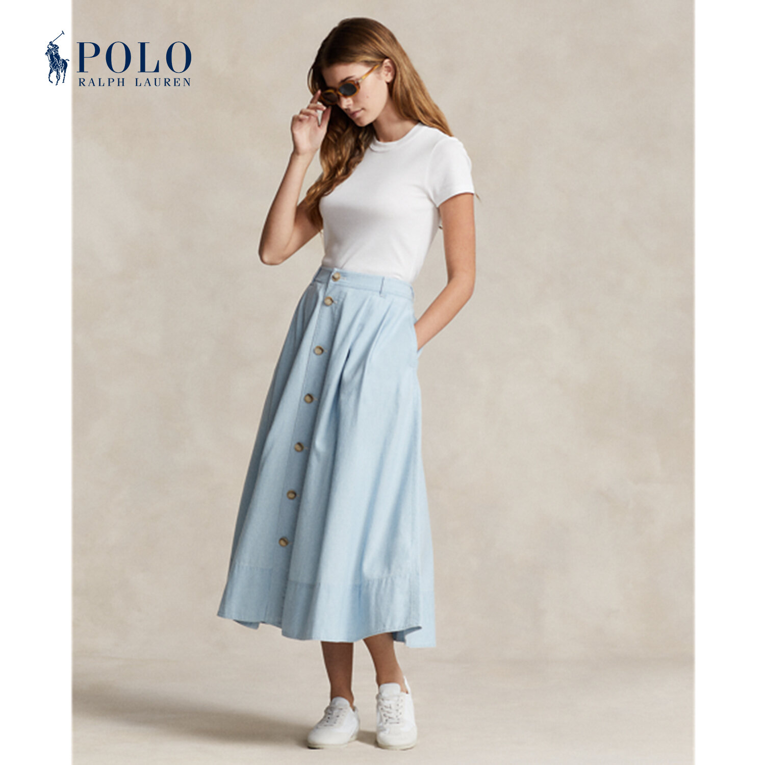 Polo Ralph Lauren Women Button-Front Chambray Skirt