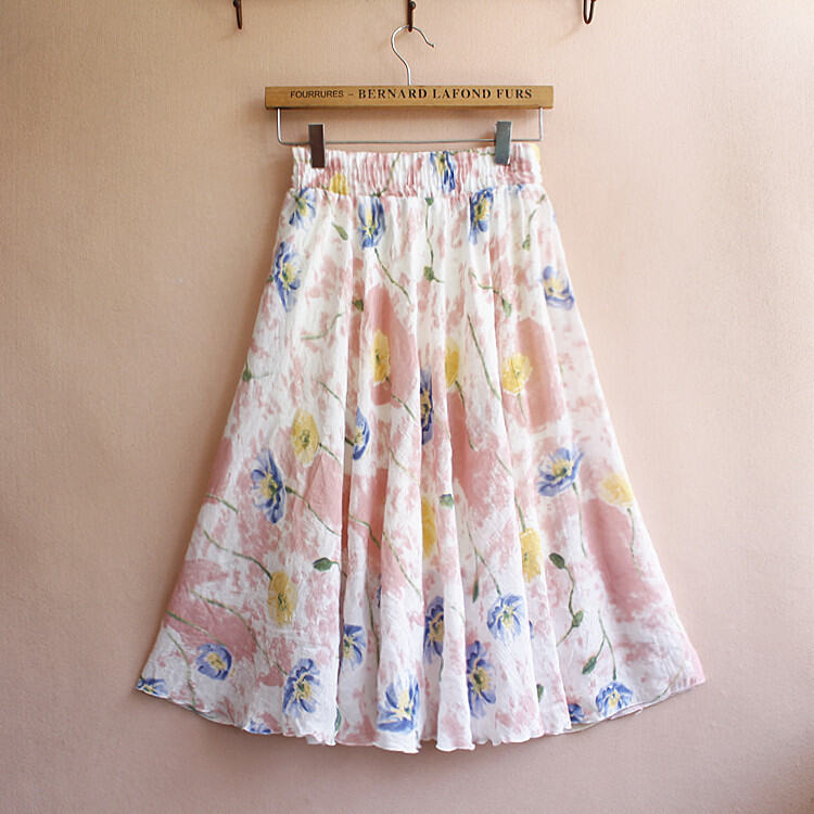 2024 New Arrival Ethnic Style Women's Skirt Retro Linen Ink Painting Printed Short Skirt Cotton and Linen Field Mid Skirt Overknee Skirt