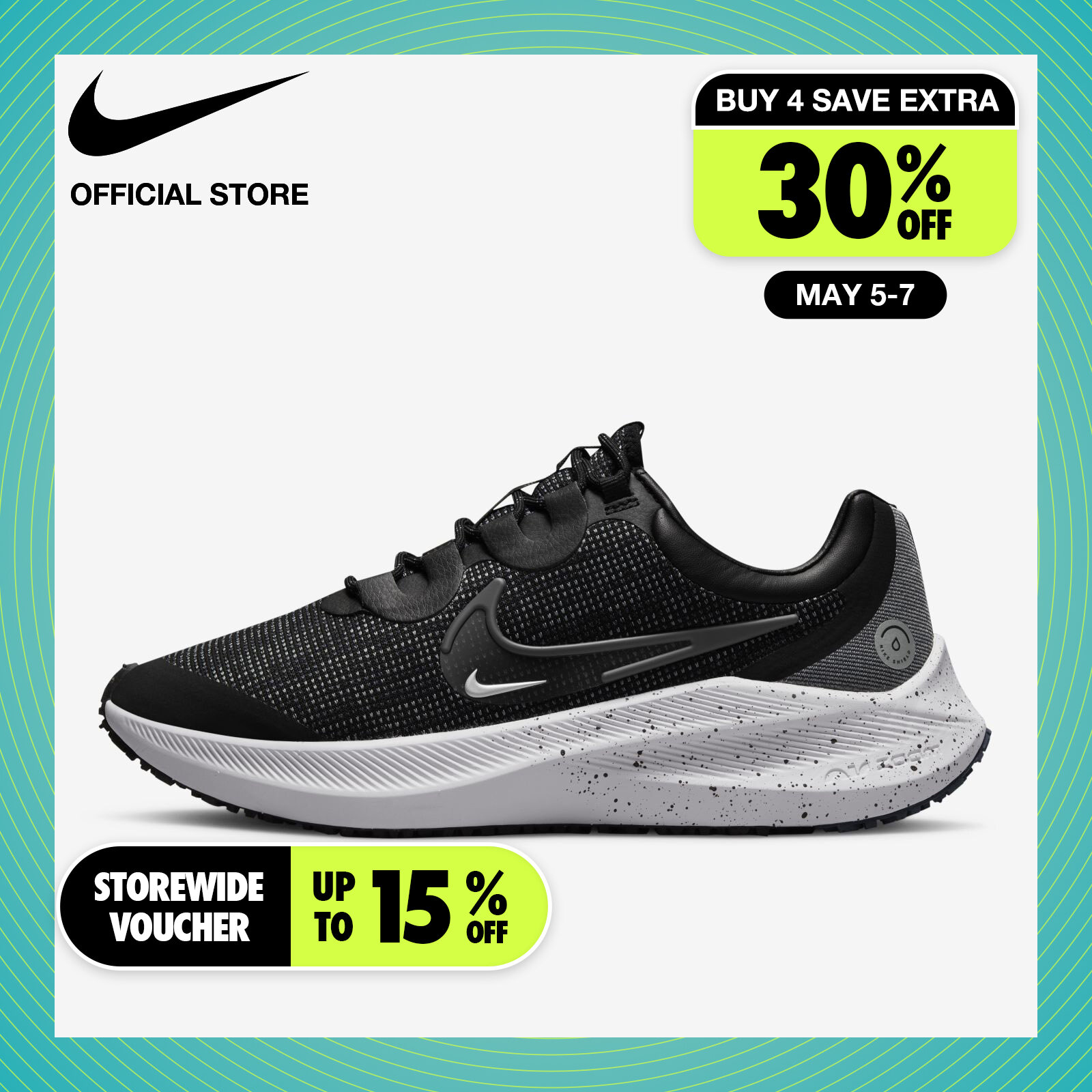 Nike Women's Winflo 8 Shield Weatherized Running Shoes - Black