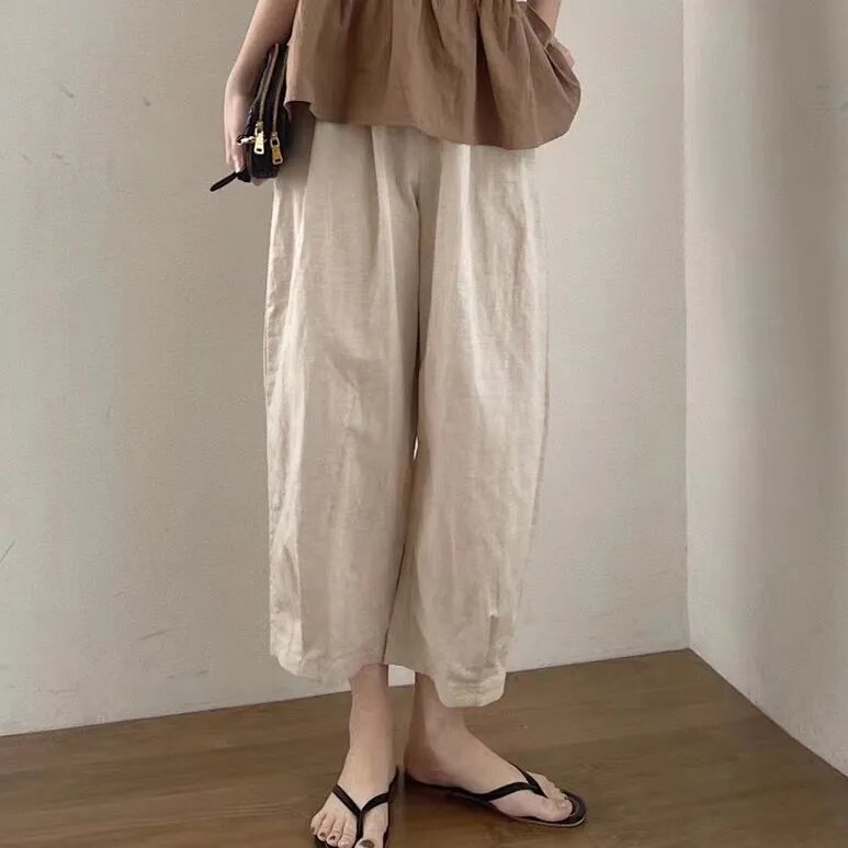 Clearance Sale Missing ~ Counter Withdraw Big Brand Cut-off Label Women's Japanese Style Cotton Linen Cropped Wide-Leg Pants Casual Linen Harem Pants