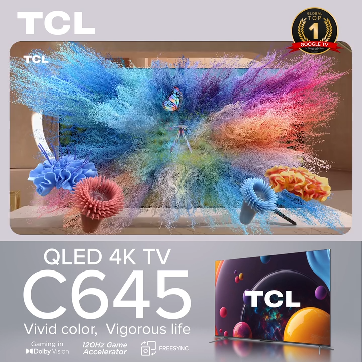 New | TCL C645 QLED 4K Google TV 43 50 55 65 75 85 inch | Wide Color Gamut | Dolby Vision Dolby Atmos | 120 Hz DLG  | HDMI 2.1 | Google Duo