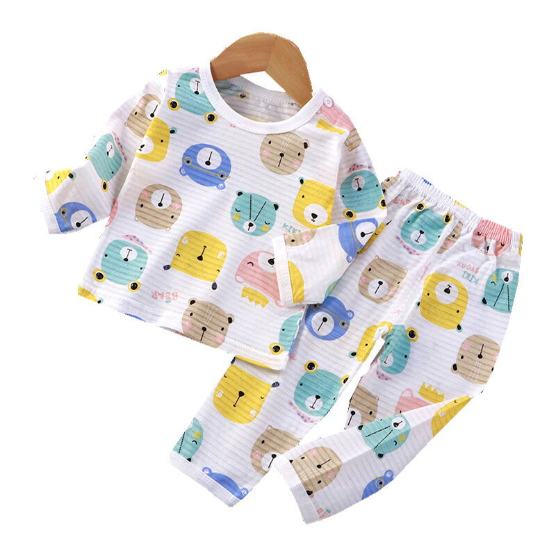 Baby Home Air Conditioning Clothes Pure Cotton Thin Summer Baby Long-Sleeved Children's Pajama Set Boys and Girls Spring and Autumn