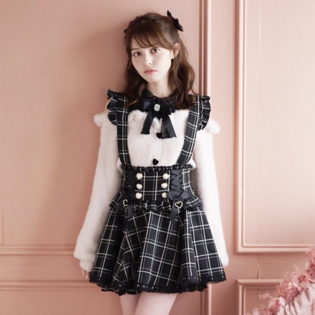 LizLisa Japanese Style Girlish Style Mine Series Mass-Produced Ribbon Bows Pearl Buckle Removable Suspender Skirt