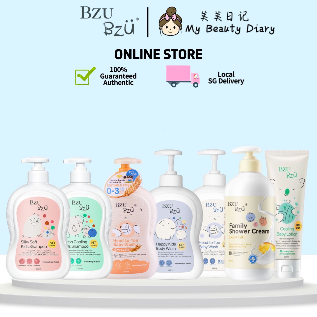 Bzu Bzu Range:Head to Toe wash | Cooling Lotion | Body Wash Happy Kids | Shampoo Fresh Cooling | Shampoo Silky Soft