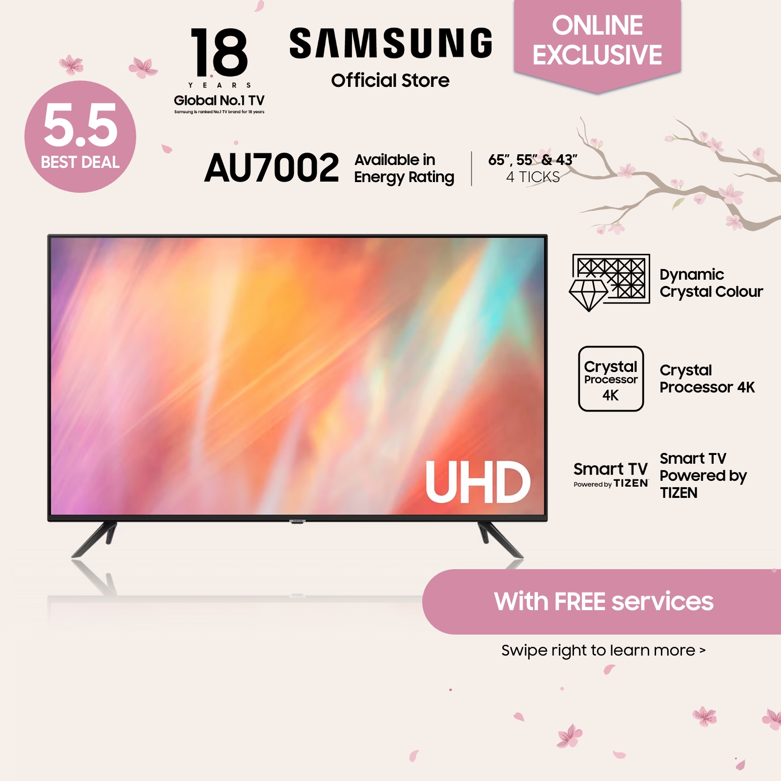 Samsung AU7002 UHD 4K Smart TV, 4 Ticks [Online Exclusive]