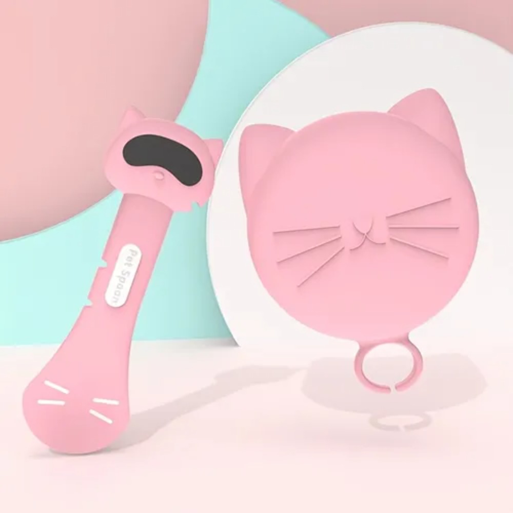 NXSDYM Cat Shaped Dog Can Cover Silicone Cat Can Lid Cute Pet Can Spoon Lid For Pet