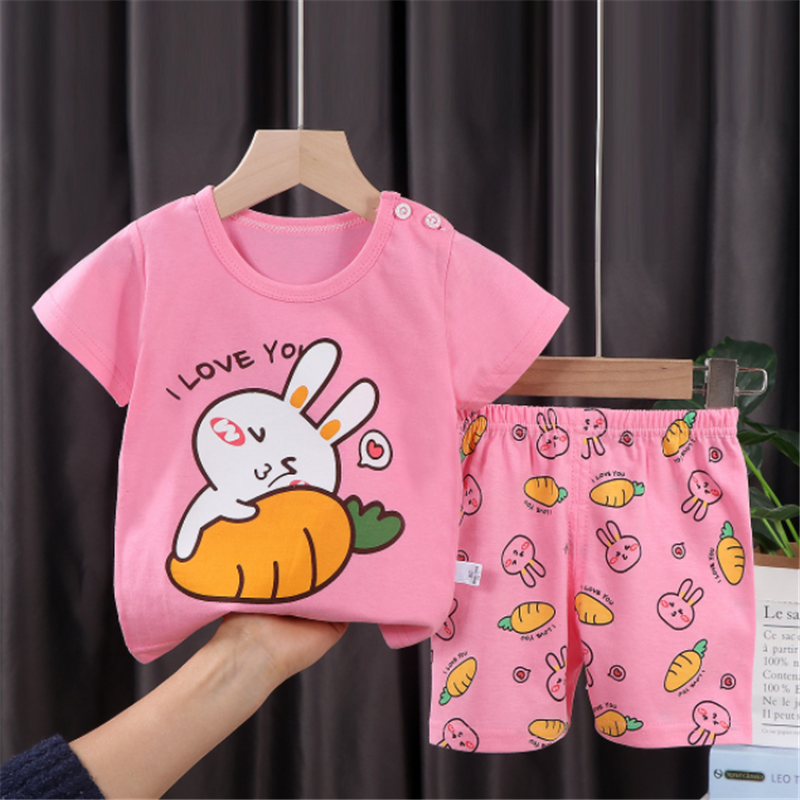 QINN 2pcs/set Toddler Baby Boys Girls Clothing Sets Cute Print Singlet Top T-shirt & Shorts Pants Home and School Wear Clothes Set Pajamas Suit For 0-6 Years Kids