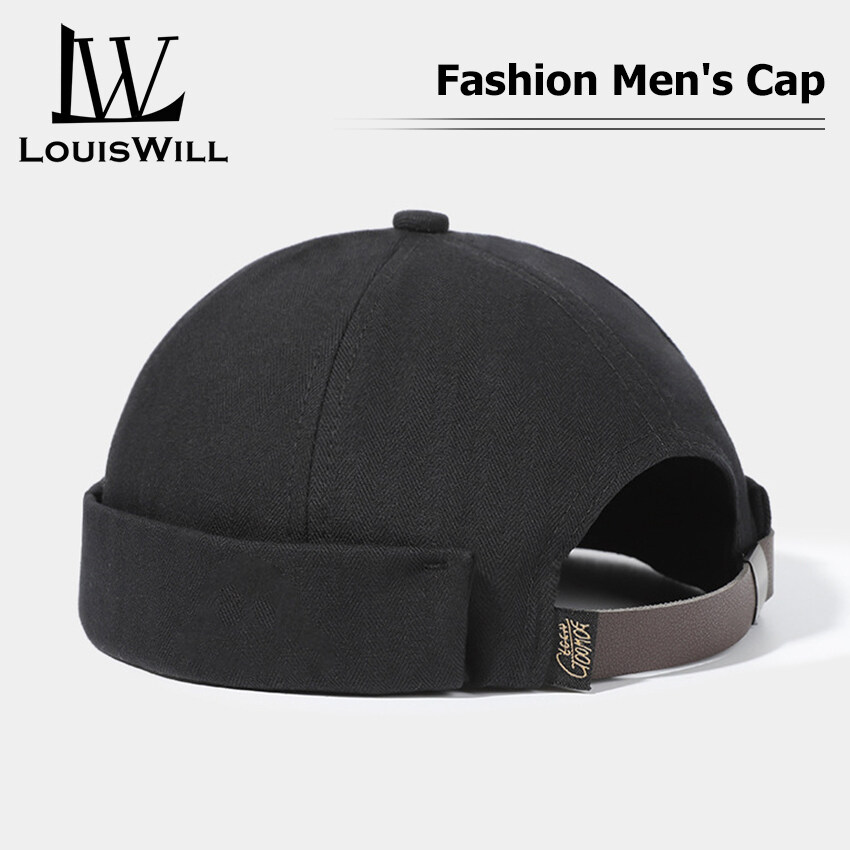 LouisWill Cap For Men Dome Melon Beanie Hats Adjustable Docker Cap Fashion Men's Landlord Hat Hip Hop Brimless Hat Spring And Summer Street Trend Melon Hat Embroidery Retro Cap