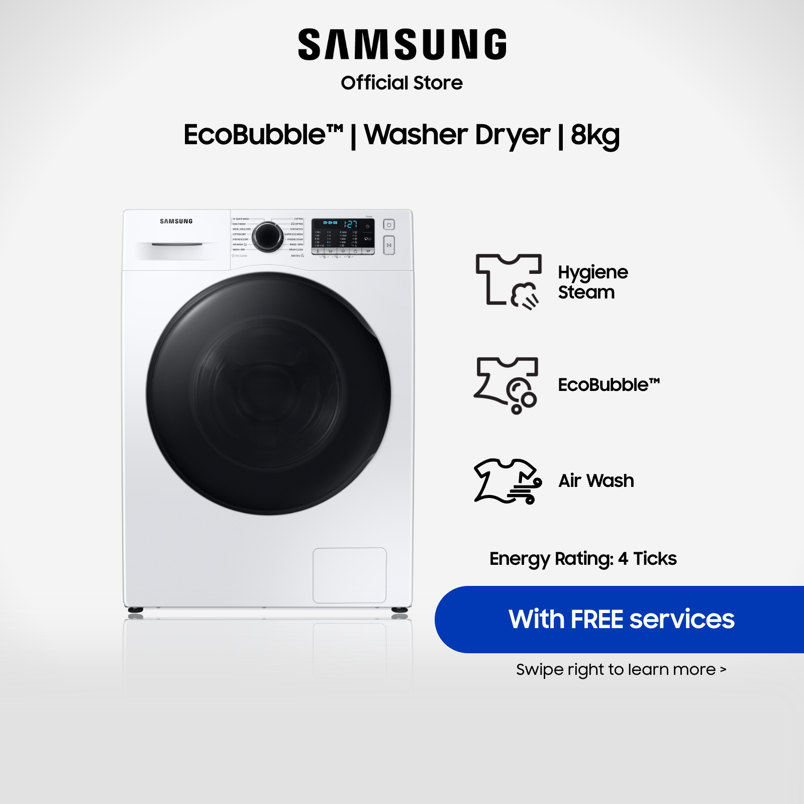Samsung WD80TA046BE/SP, Washer Dryer, 8/6KG, 4 Ticks, with EcoBubble™