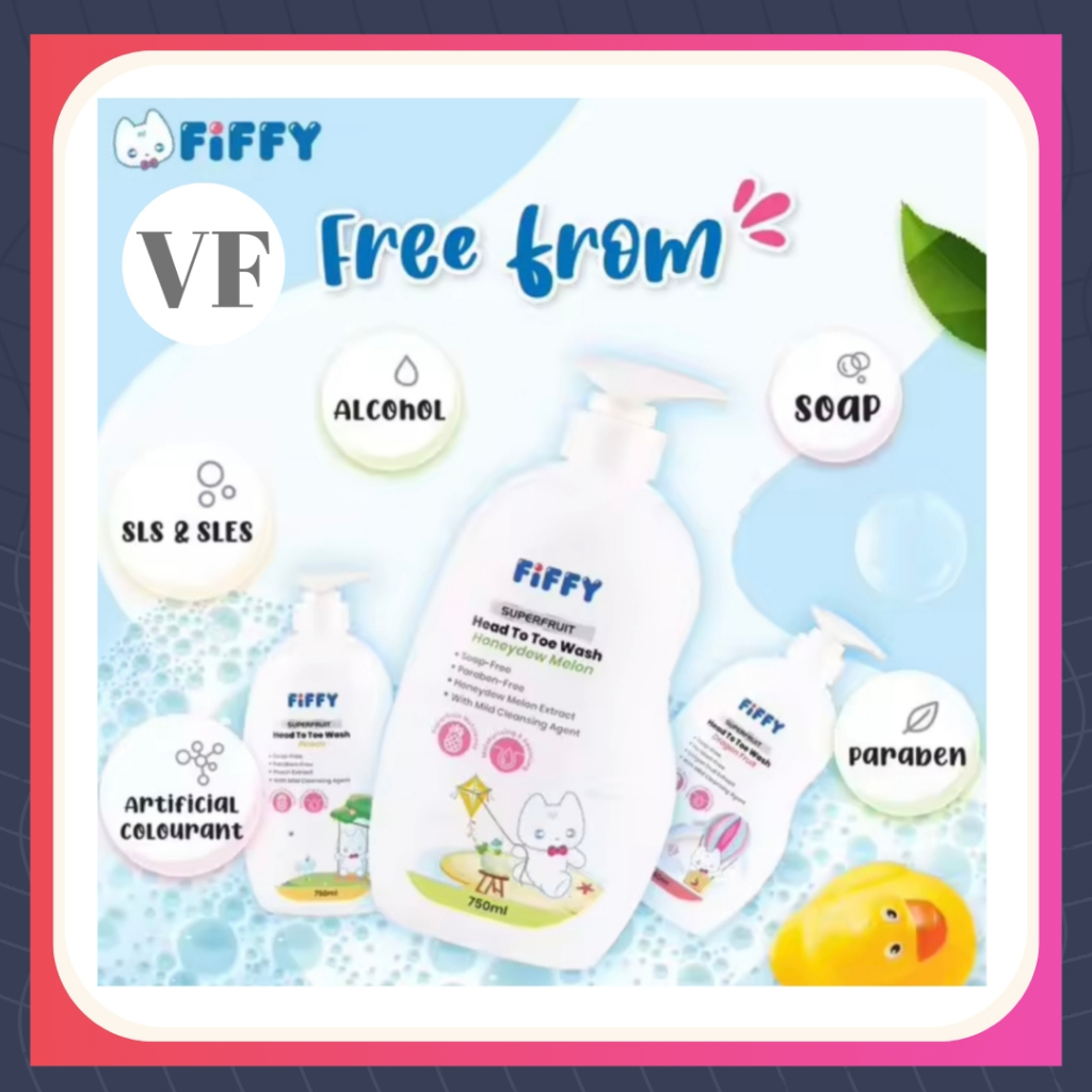 Fiffy Botanical Baby Superfruit Head To Toe Shampoo Body Wash 750ml - Peach, Honeydew Melon & Dragon Fruit