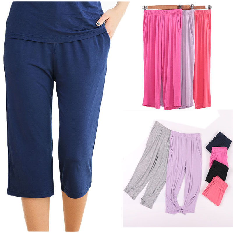 Ruizhijzg Ready stock M-3XL Pajamas seven points Shorts with Pockets Women's Summer Thin Home Wear Casual Modal Cotton Ladies Short Pants Plus Size