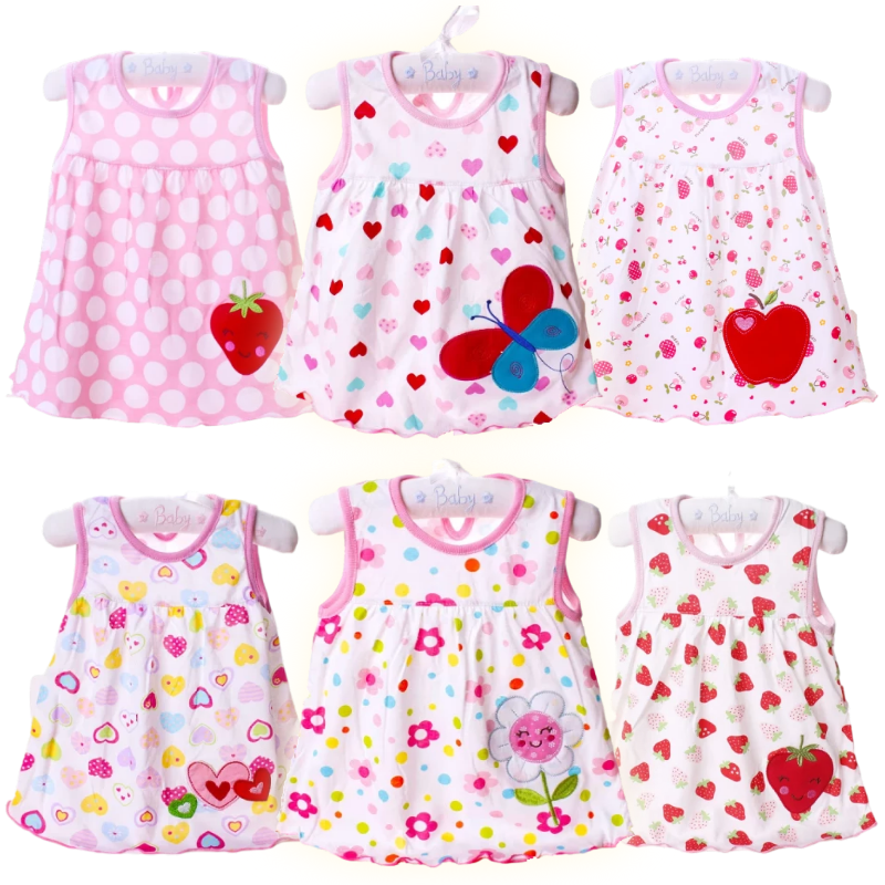 100% Cotton Newborn Baby Dress Infant Baju Bayi Girls Sleeveless Dresses Cute Cartoon Sweet Dress Girls Clothing Murah Dress One Piece Mini Dress 0-24 Months