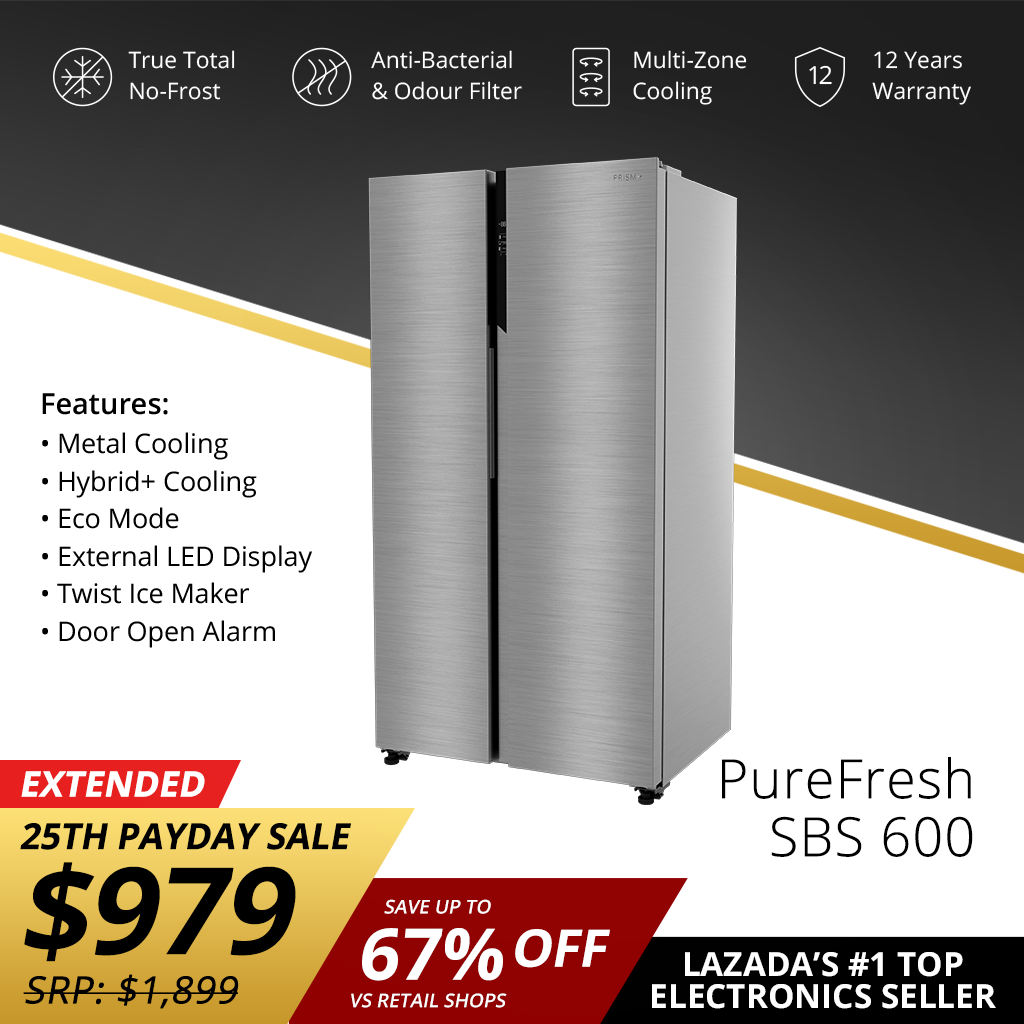 PRISM+ PureFresh SBS 600 | 590L Side By Side Refrigerator | True Total No-Frost | Convertible Zone | Anti-Odour Filter| Eco Mode | Super Freeze | External LED Display [Delivers in Late April to Early 