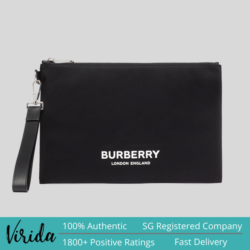 Burberry Unisex Logo Print Nylon Zip Pouch Black 80627541