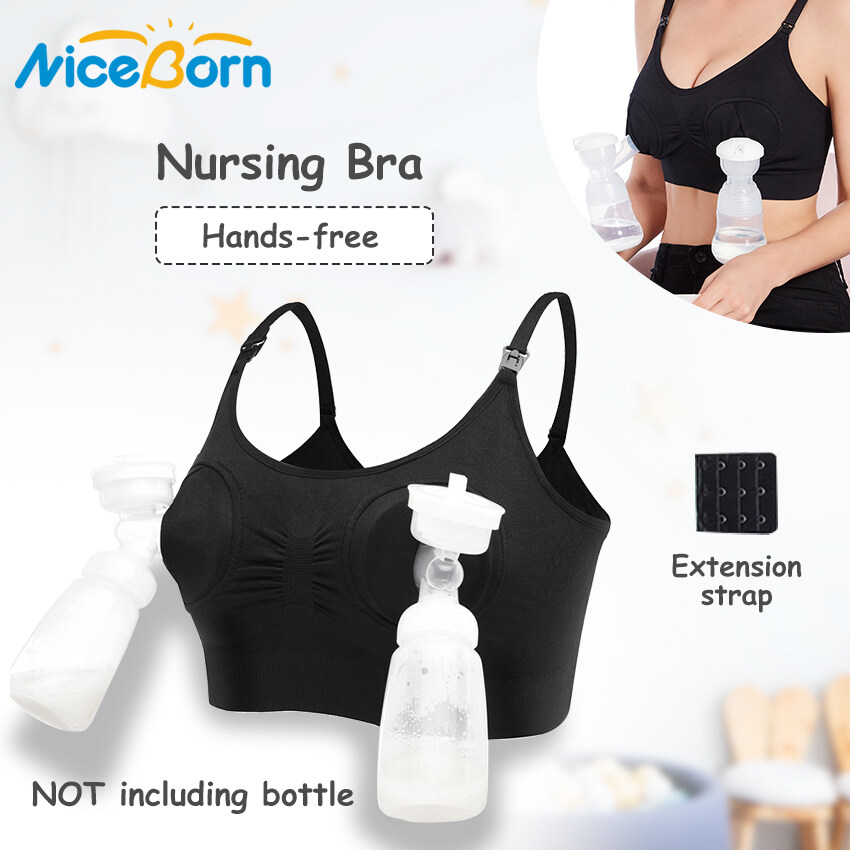 NiceBorn Nursing Bras Hands Free Pumping Bra Maternity Bra Breast Pump Strong Support Nylon Maternity Bra No Underwire Breast pump Bra Maternity Breastfeeding Bra Underwear with Extender