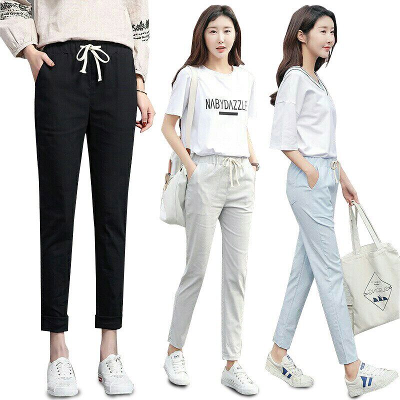 Women Trousers Female Cotton Loose Casual Pants Plus Size Seluar