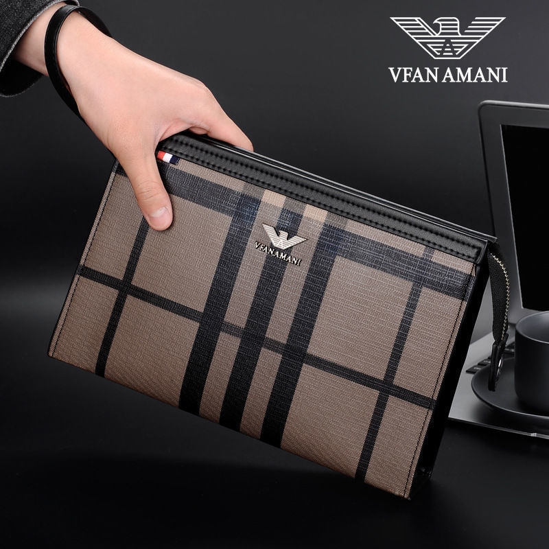 Victoria Fang Armani handbag men's leather business light luxury fashion envelope bag genuine clutch trendy